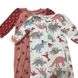 Carters Fleece Footie Sleeper Hearts Dinosaurs Baby Girl 12 months